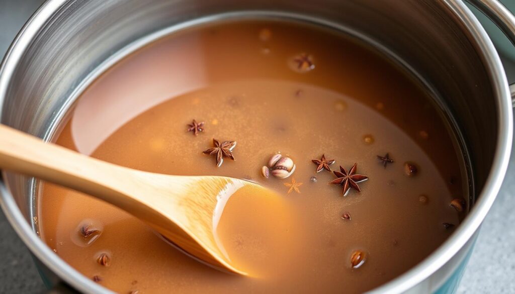 Brine solution being prepared in a pot with spices for making corned beef Brine solution being prepared in a pot with spices for making corned beef
