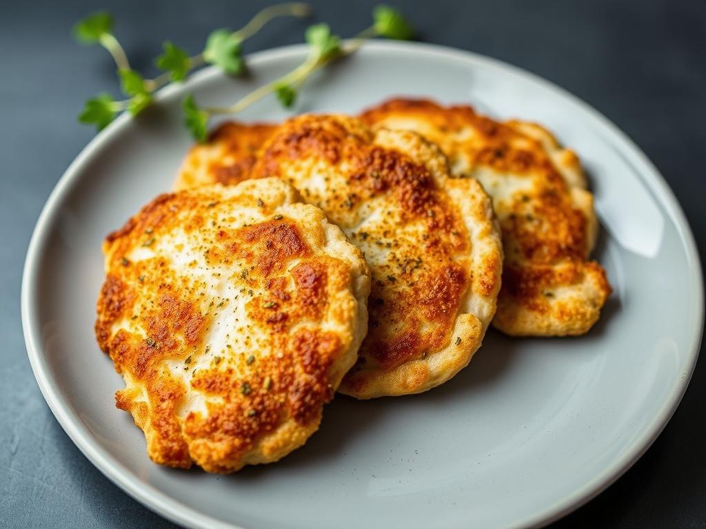 Crispy air fryer turkey cutlets with herb crust on a serving plate Crispy air fryer turkey cutlets with herb crust on a serving plate