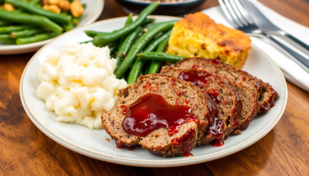 Smoked meatloaf dinner plate with sides Smoked meatloaf dinner plate with sides
